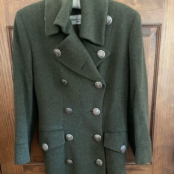 DOLCE & GABBANA Olive Green Double Breasted Wool COAT Silver Buttons M 6 42 RARE - Picture 3 of 13